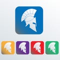 Spartan and gladiator helmet icon. Ancient Roman or Greek helmet with feathered crest. Colorful vector illustration